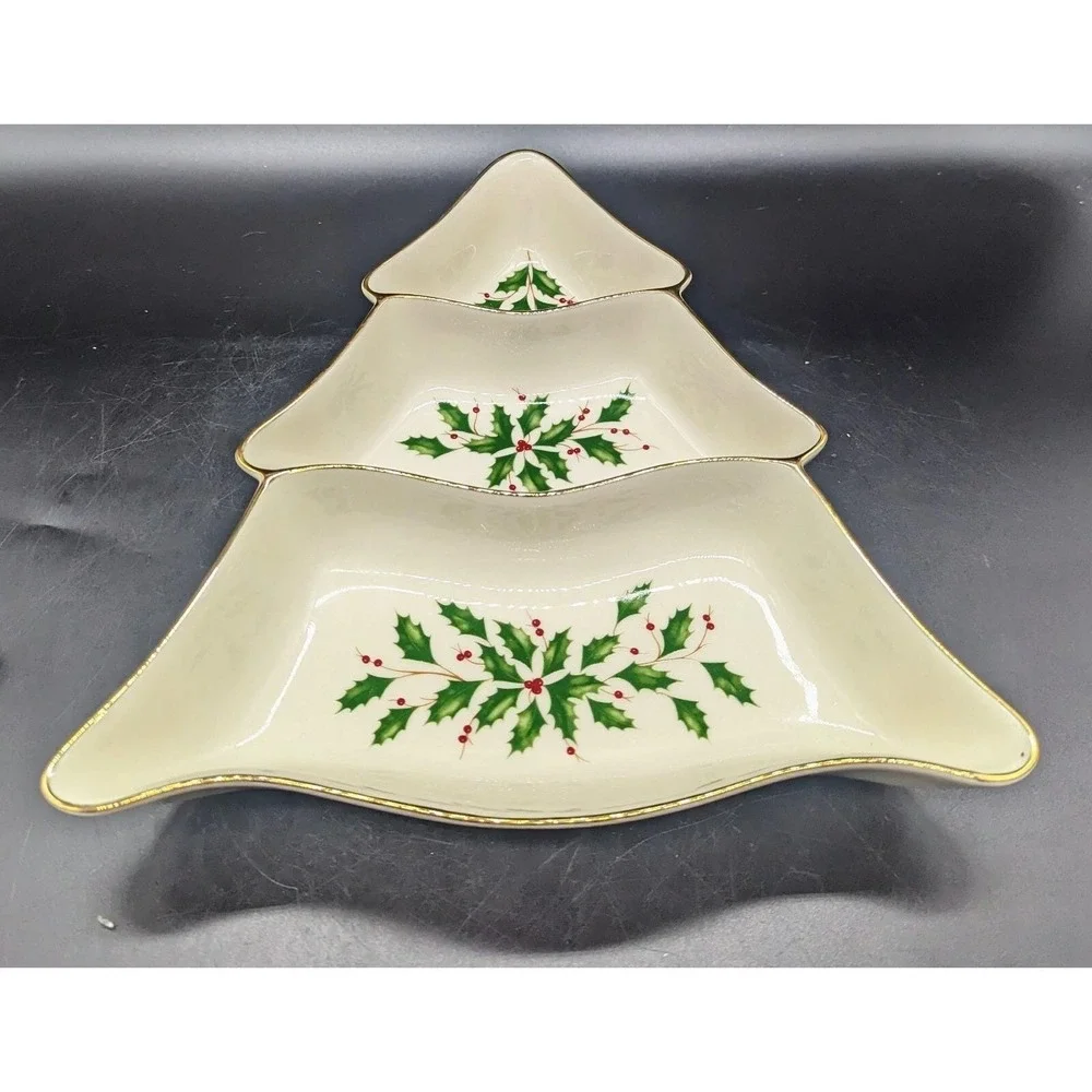 LENOX HOLIDAY Dimension DIVIDED TREE 3 PART DISH Snack Serving Relish